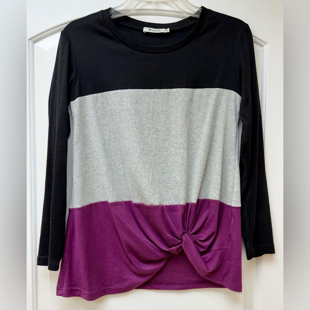 124:  Yidarton Elegant Colorblock Side Tie Long Sleeve Top - Medium